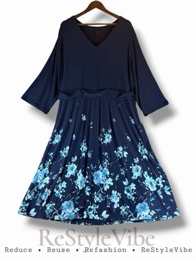 J JILL Women’s Size 3X Dress Midi Floral Knit Stretch A-Line Style Wearever